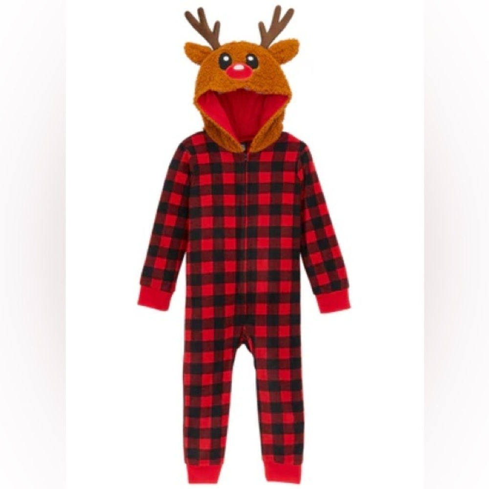 Christmas Men's Reindeer Plaid Onesie Loungewear LIKE NEW XL or 7/8 Kids